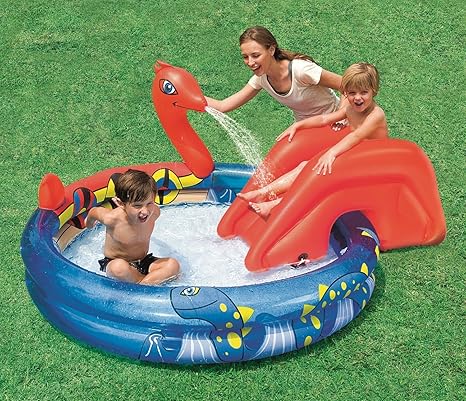 Bestway Planschbecken Aufblasbar 196 x 170 cm Wikinger Pool mit Rutsche Wasserrutsche Schwimmbecken für Garten