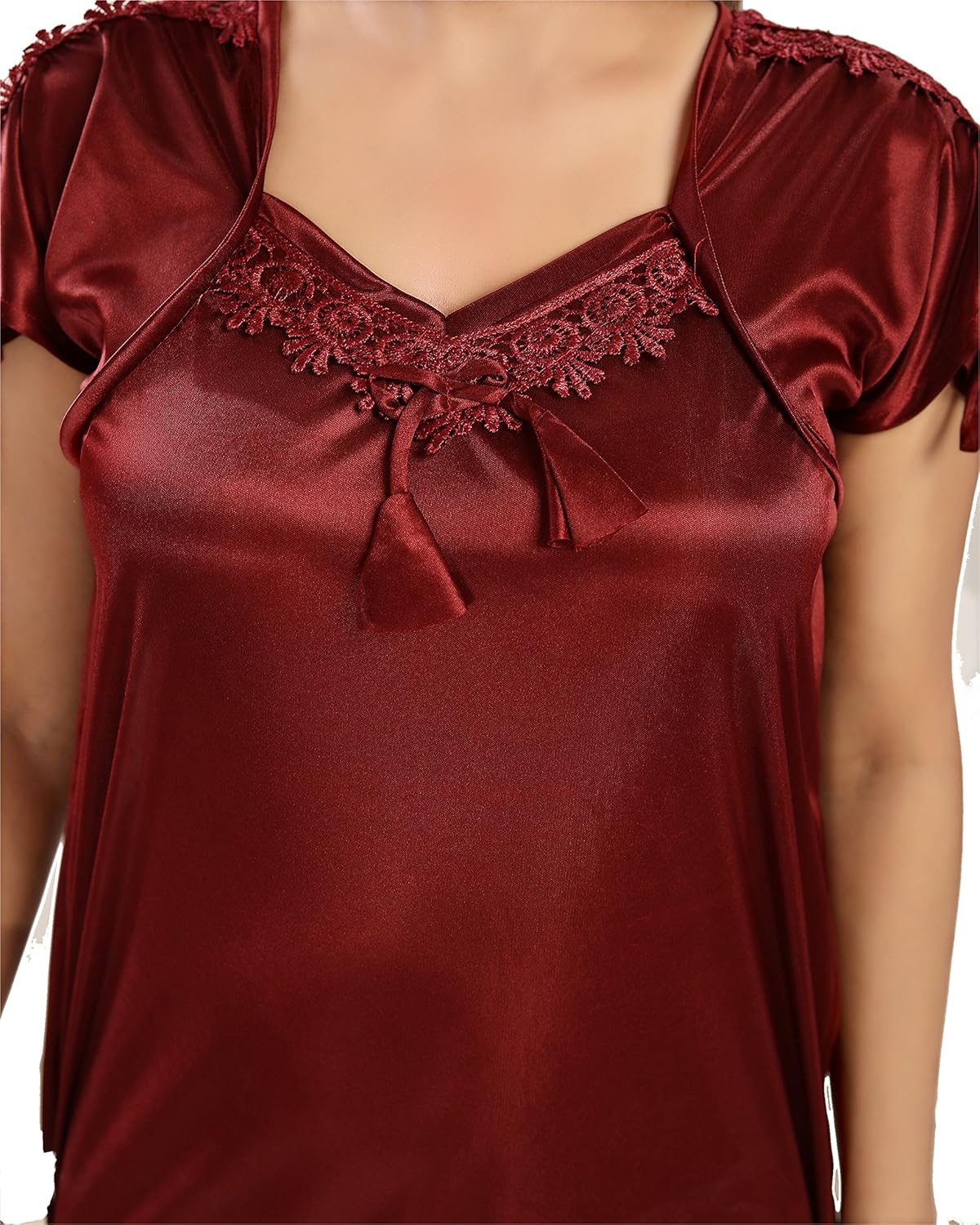 shopping station women's satin nighty (free size_maroon)