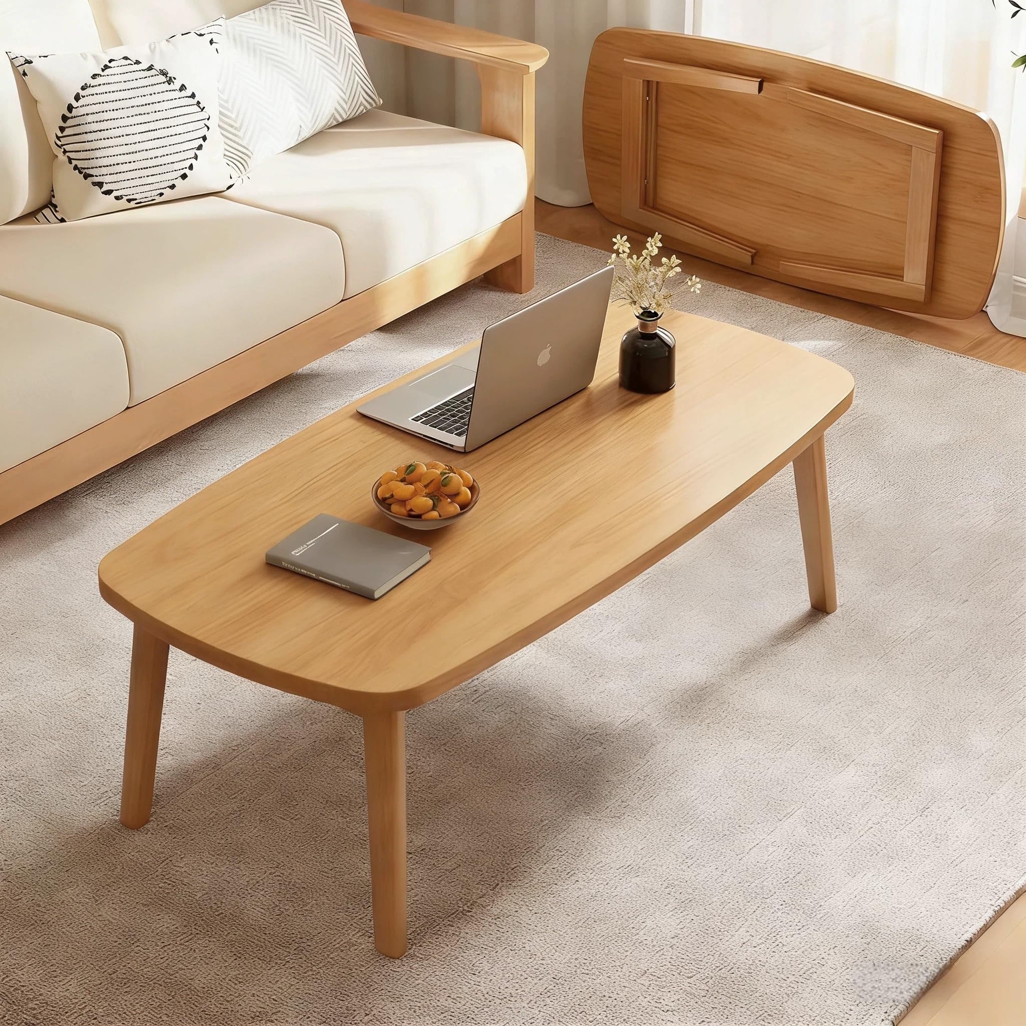 Photo 1 of YLACMALS Solid Wood Coffee Tables for Living Room, Sofa Table, Minimalist Natural Wood Side Table, Foldable Legs, Natural Wood Finish.(31.5IN)