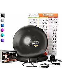 Exercise Ball Chair - 65cm & 75cm Yoga Fitness Pilates Ball & Stability Base for Home Gym & Office - Resistance Bands, Workout Poster & Pump. Improves Balance, Core Strength & Posture - Men & Women