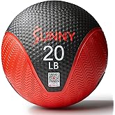 Sunny Health &amp; Fitness Medicine Ball with Premium Dual Textured Grip | 4-30LB Weighted Rubber Medicine Ball, Bouncing Wall Ball, Slam Ball Workouts, Throws Squats Core Strength Training