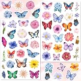 LINAYE 24 Sheets Butterfly Flower Stickers for Kids Adults, Spring Butterfly Flower Decorative Stickers Bulk for Crafts Envelops Scrapbooking, Butterfly Party Favors Supplies for Kids Classroom