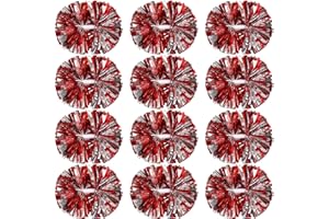 Hoteam Cheerleading Pom Poms Cheer Pompoms with Baton Handle Metallic Foil Pompoms for Adult for Team Sports Party Dance Cheering Squad Accessories, 14 Inch