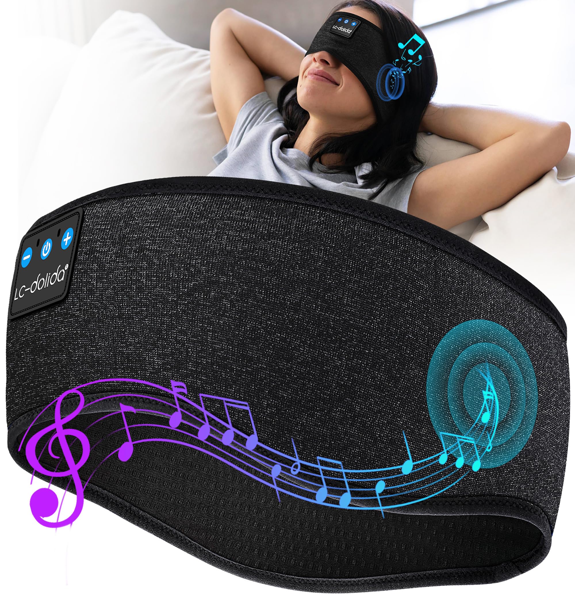 Photo 1 of LC-dolida Sleep Headphones Bluetooth Headband, Sweat Resistant Sports Wireless Earphones, Ultra-Thin HD Stereo Black Headband Speaker Sleeping Eye Mask for Women Men Teen Running Cool Gadgets