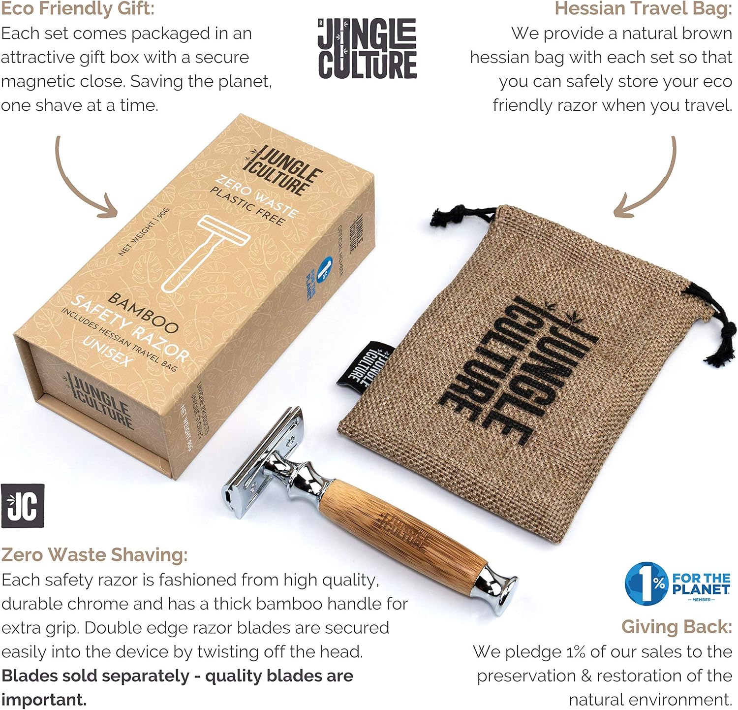 Jungle Culture® Bamboo Safety Razor for Men & Women • Premium Eco Friendly Razor • Fits Double Edge Blades • Plastic Free & Zero Waste Shaving • Light - Image 5