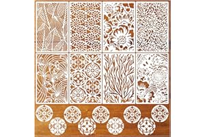 BOQON 8 Pieces Stencils for Painting Reusable Corals Flowers Leaves Stencils Template Spray Paint Crafts Stencil for DIY Wood Wall Canvas Floor Furniture Crafts