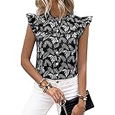 dowerme Womens Spring Tops 2026 Cute Ruffle Cap Sleeve V Neck Floral Boho Blouses Button Down Work Shirts Summer Outfits
