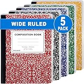 Trail maker 5 Pack Composition Notebooks Colored, Wide Ruled Marble Cover, 200 Pages (100 Sheets), 9.75 x 7.25, Bulk School Supplies for Classroom, Office &amp; School Donations