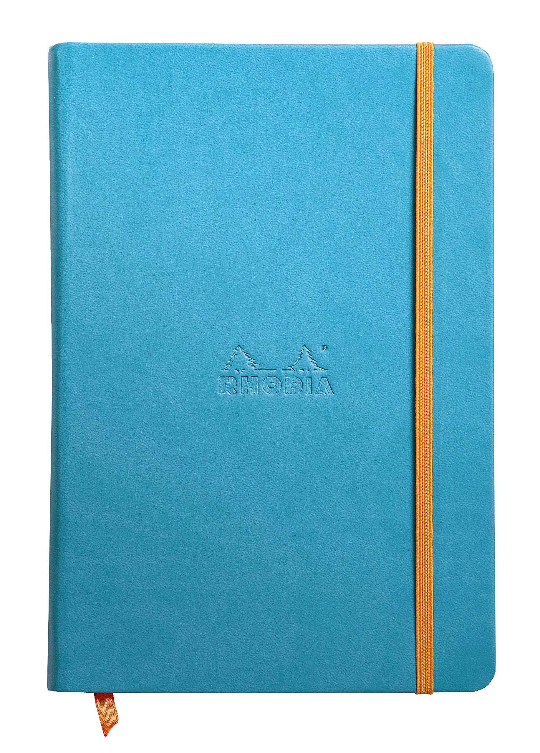 RHODIA 118747C - Turquoise Rigid Notebook - A5 - Lined - 192 pages - Clairefontaine Ivory Paper 90 g/m - Bookmark, Elastic Closure - Faux Leather Cover - Rhodiarama Collection