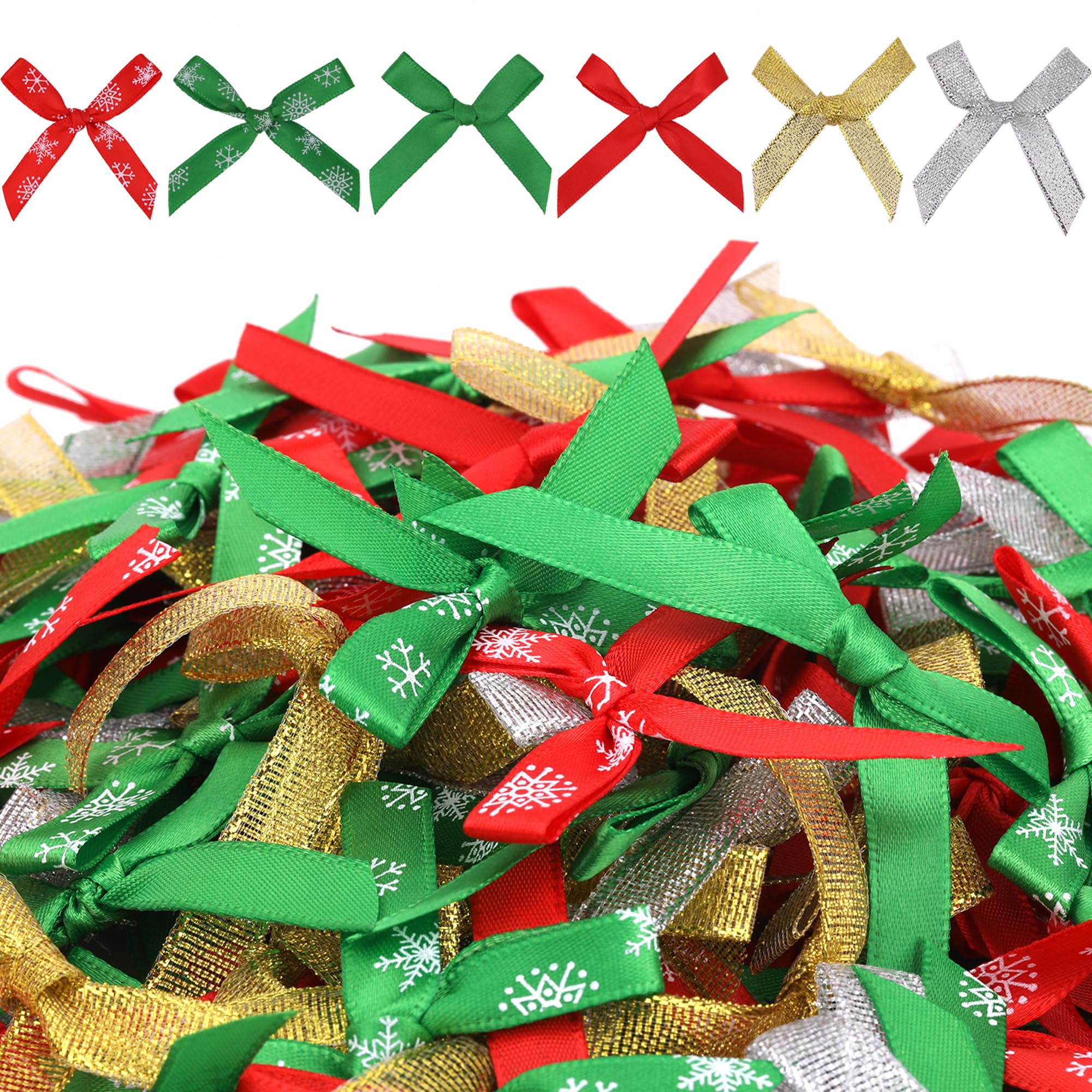 Trimming Shop 150Pcs Mini Christmas Ribbon Bows, Colourful Xmas Tree Craft Bows, Grosgrain & Organza Gift Bows for Tree Décor, Wreaths, Garlands, Gift Wrapping & Holiday DIY – 6 Festive Styles