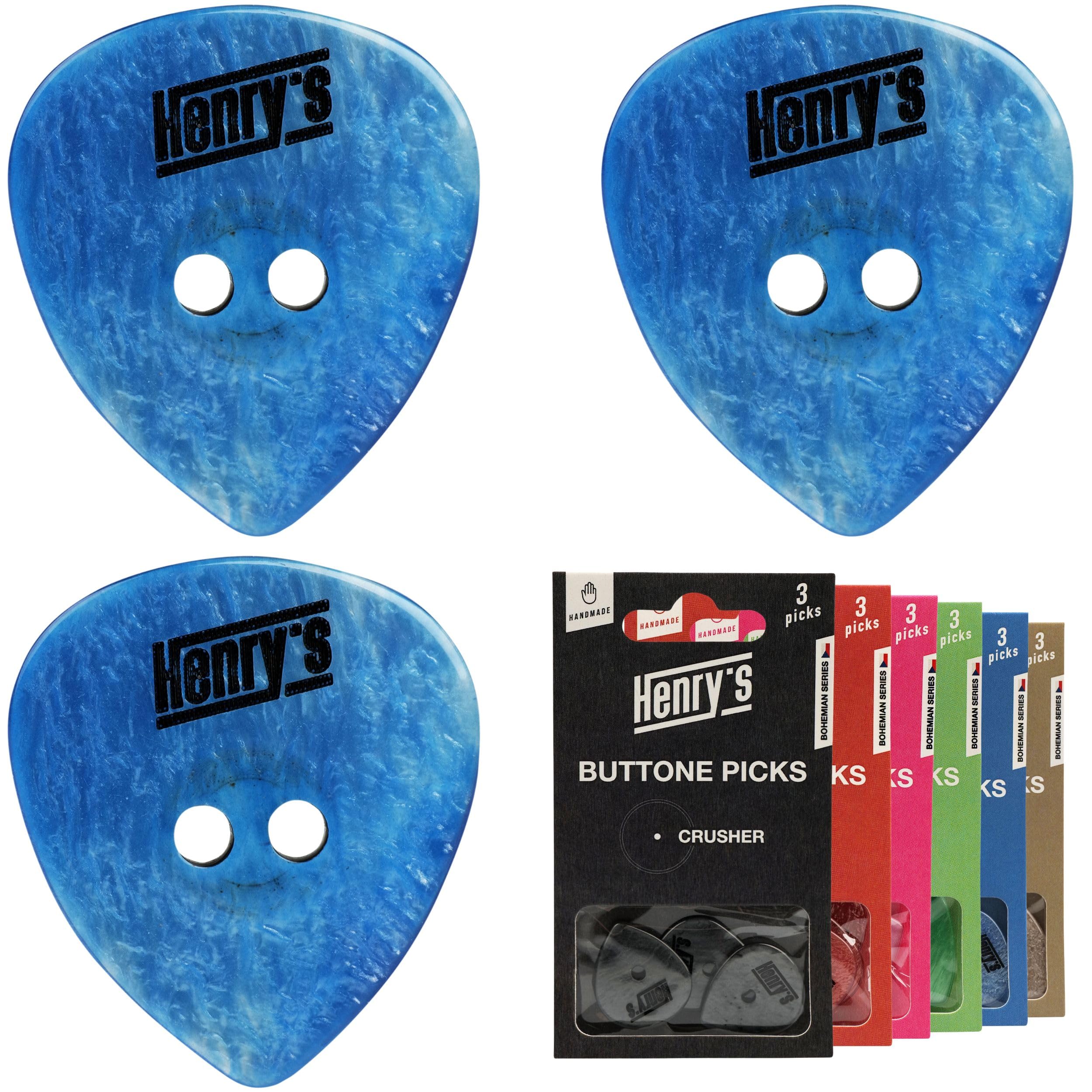 Henry's 3 Premium Guitar Picks - Shredder Size, Blue Resin, Classic Style - Gift for Guitarists - Acoustic & Electric Guitar Accessories
