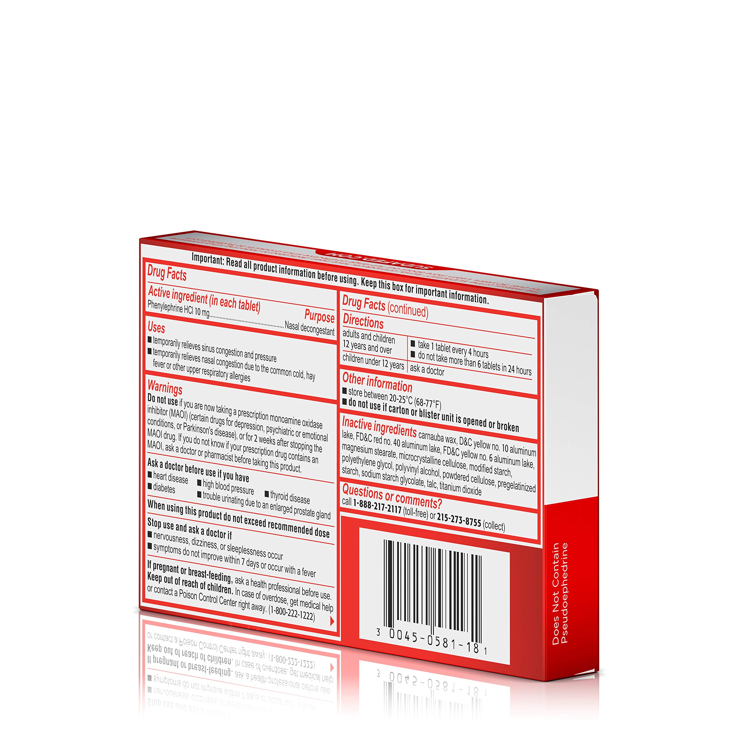 Sudafed PE Congestion and Sinus Pressure Relief Tablets, Non-Drowsy Maximum Strength Nasal Decongestant with Phenylephrine HCI, 18 ct (Pack of 2)