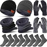 10 Pieces Winter Hat Beanie Scarf Touch Screen Gloves and Sock Set Slouchy Knit Skull Cap Beanies Fleece Lining Neck Warmer