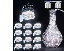 JUSTPRO 12 Pack Fairy Lights Battery Operated String Lights - 7ft 20 LED Waterproof Silver Wire Firefly Lights for DIY Wedding Décor Table Centerpieces Craft Mason Jars Party Decor(White)