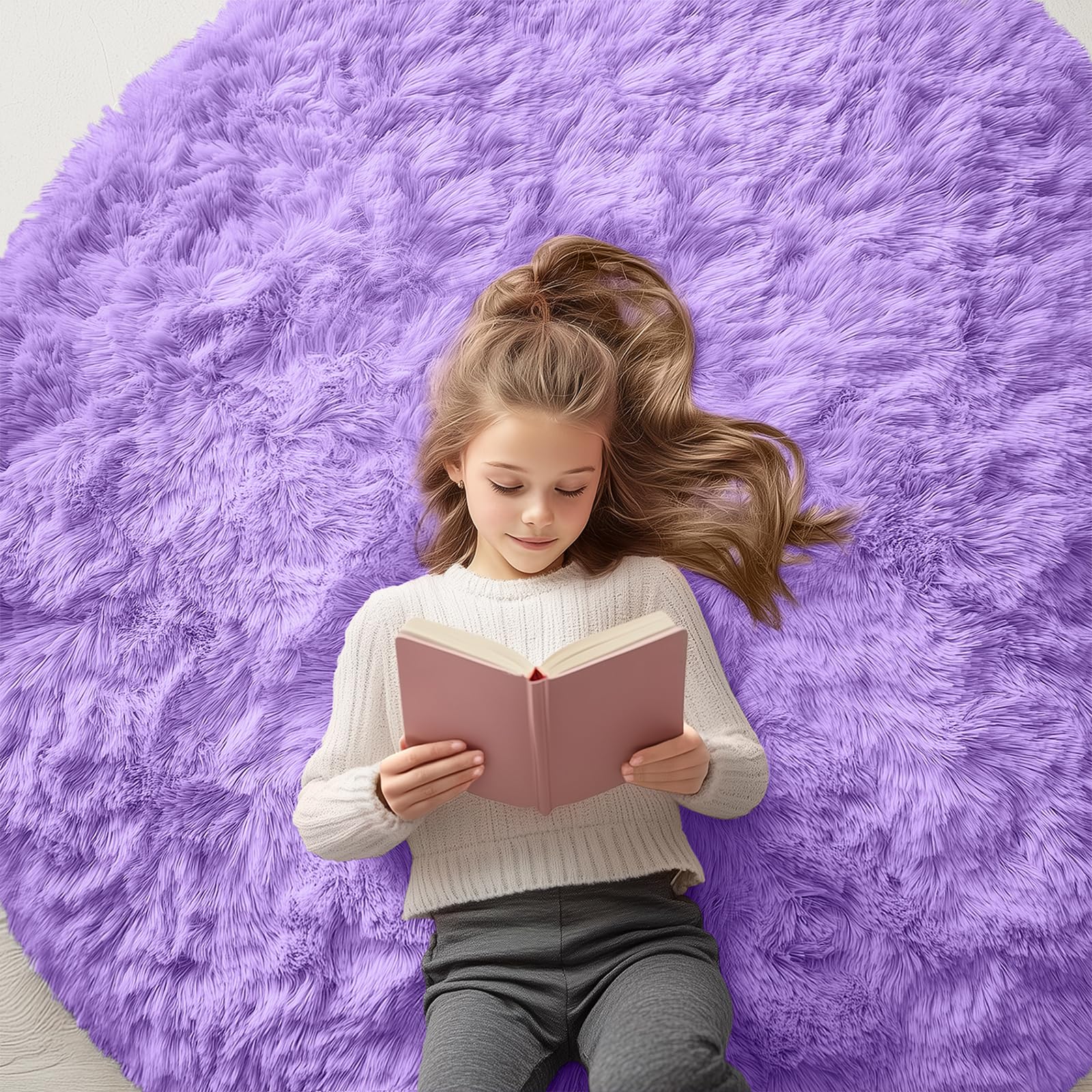OLANLY Purple Round Rugs for Bedroom - Machine