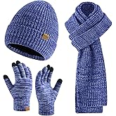Miorpex Mens Winter Beanie Hat Touchscreen Gloves Long Scarf 3 Set with Warm Fleece Lined Knit Cap Scarves for Men Women