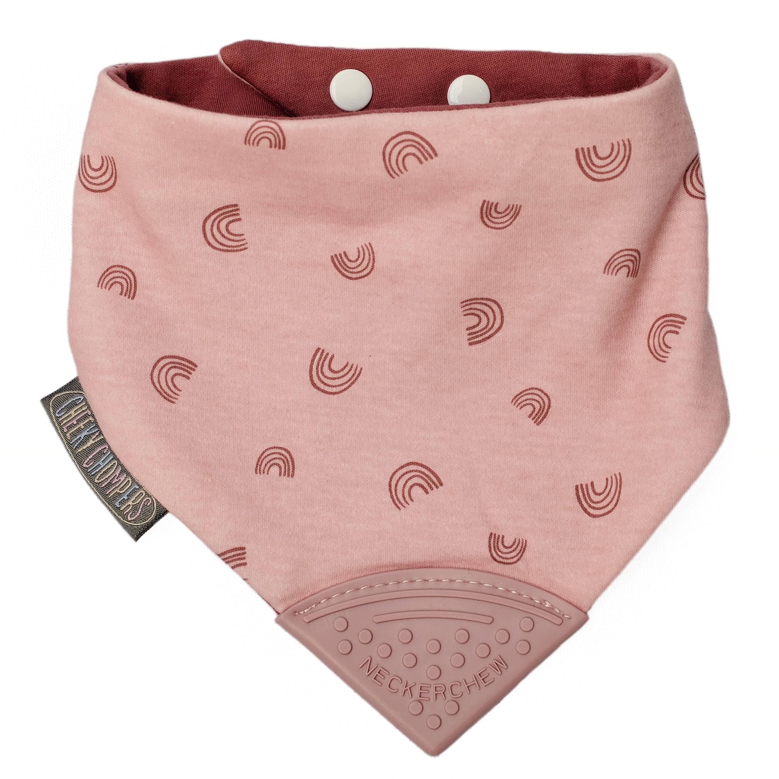 Cheeky Chompers Baby Bibs with Teether | 2 months+ Teething Bibs, Toddler Bibs | Reversible Dribble Bib & Baby Teether | Multi-Award Winning Neckerchew (Rainbow Rose, Single)