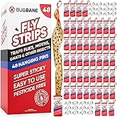 Fly Strips Indoor Sticky Hanging 48pk with Pins. Non Toxic Outdoor Fly Trap Indoor for Home. Flies Tape Paper Trap Ribbon Roll for House Gnat Fruit and Housefly. Bug Catchers for Inside Home Flypaper.