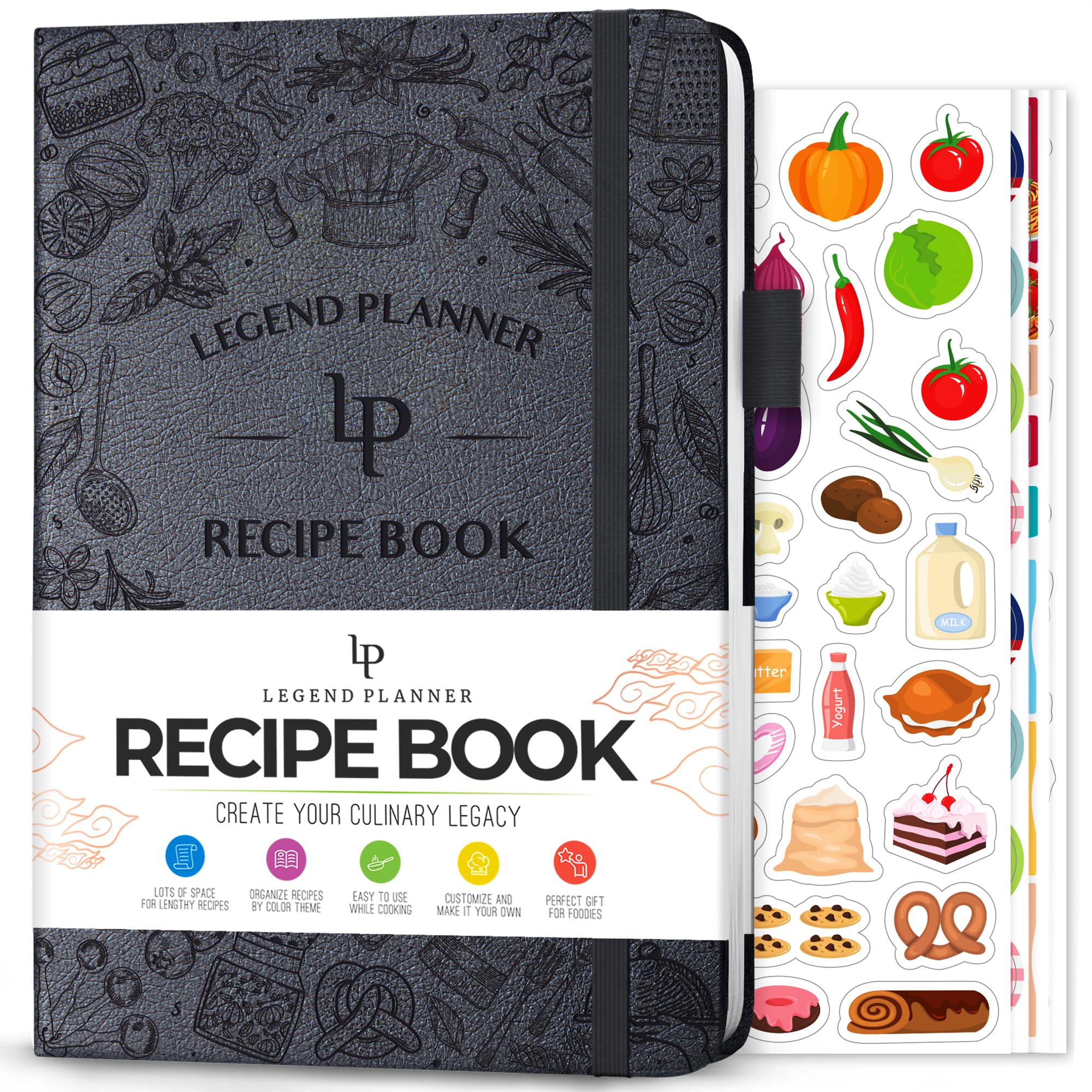 Legend Recipe Book – Blank Family Cookbook to Write In Your Own Recipes – Empty Cooking Journal – Personalized Cooking Notebook, Hardcover, A5-Sized, 58 Recipes In Total - Mystic Grey