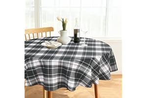 JIUZHEN 70 Inch Black British Style Checkered Table Cloth Round - Stain Resistant，Spillproof and Wahable Gingham Table Cloth 