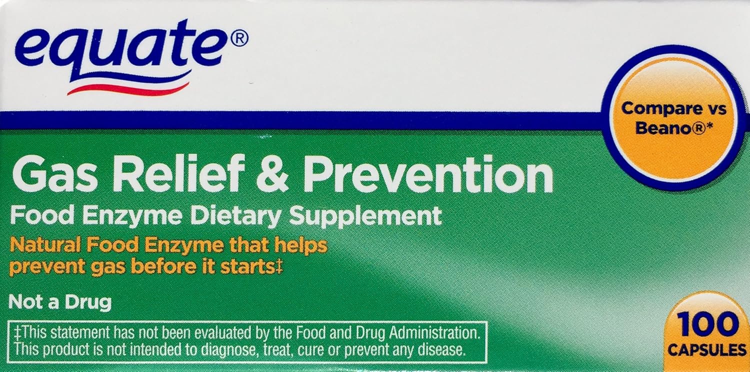Equate Gas Relief & Prevention Food Enzyme Dietary Supplement, 100ct, Compare to Beano: Health & Personal Care