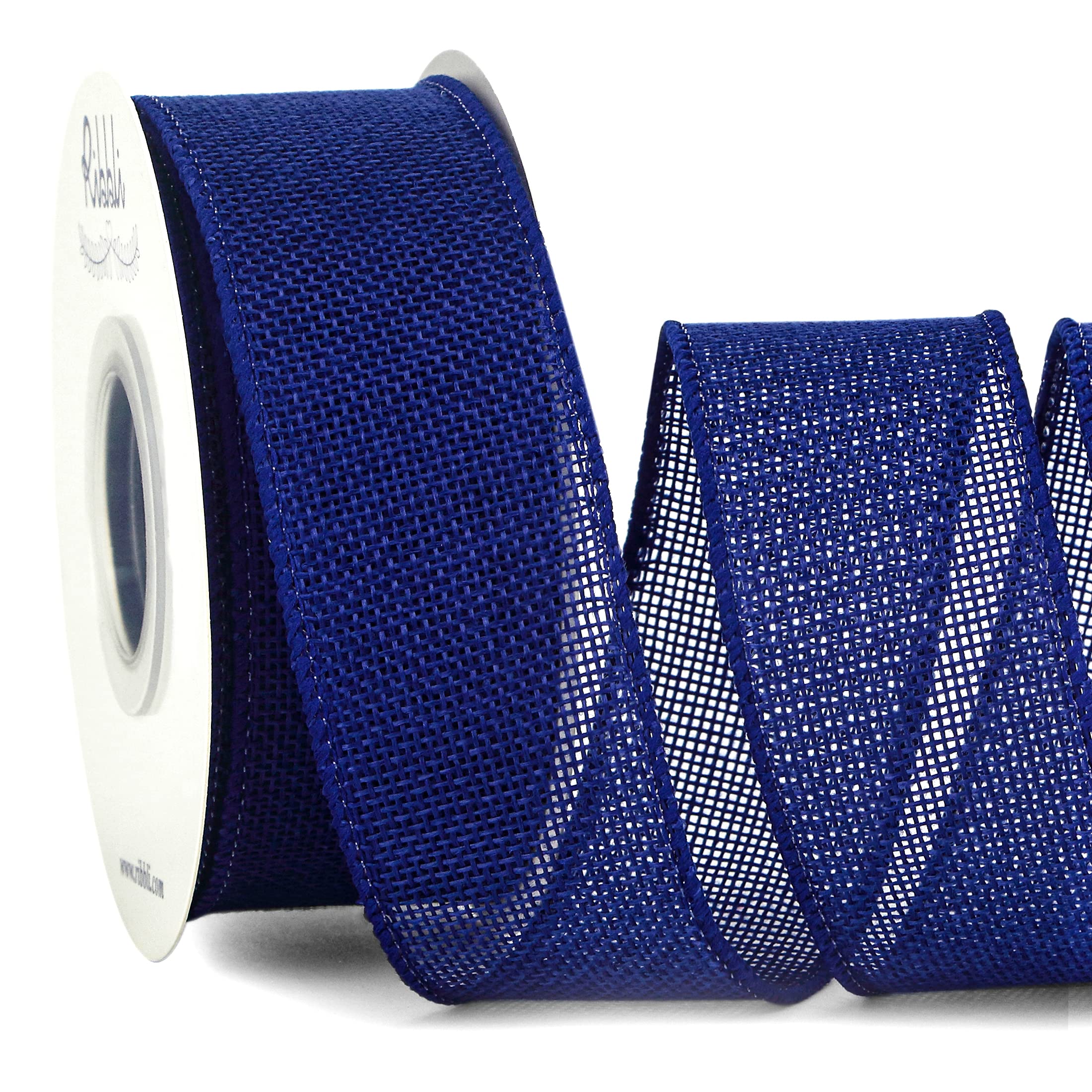 Photo 1 of Ribbli Royal Blue Burlap Wired Ribbon,1-1/2 Inch x 10 Yard,Dark Blue Wired Edge Ribbon for Big Bow,Wreath,Tree Decoration,Outdoor Decoration