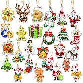 Junkin 26 Pcs Diamond Art Christmas Ornaments 5D DIY Christmas Diamond Painting Keychains Kits Xmas Hanging Painting Kit Snowman Santa Art Pendant Key Chains for Adult Craft Gift Family Decor(Cute)