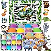 Bath Bombs for Kids with Surprise Inside, 12 Bubble Bath Fizzies with Jungle Animal Toys. Moisturizing, Gentle & Kids Safe, R