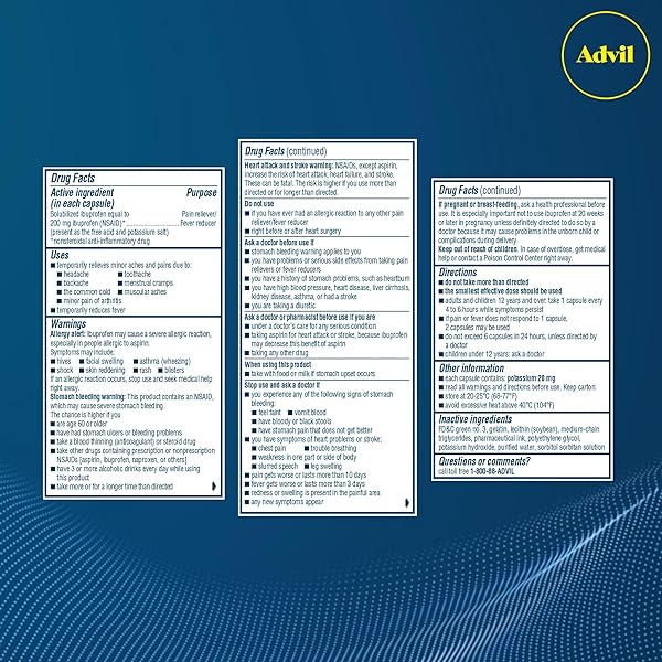 ADVIL LIQUI-GELS PAIN RELIEVER AND FEVER REDUCER, PAIN MEDICINE FOR ADULTS WITH IBUPROFEN 200MG FOR HEADACHE, BACKACHE, MENSTRUAL PAIN AND JOINT PAIN RELIEF – 160 LIQUID FILLED CAPSULES