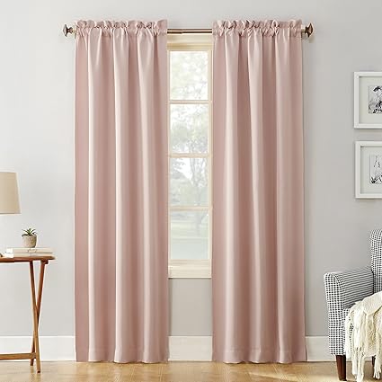 Sun Zero Easton Blackout Energy Efficient Rod Pocket Curtain Panel, 40 x 63, Blush Pink