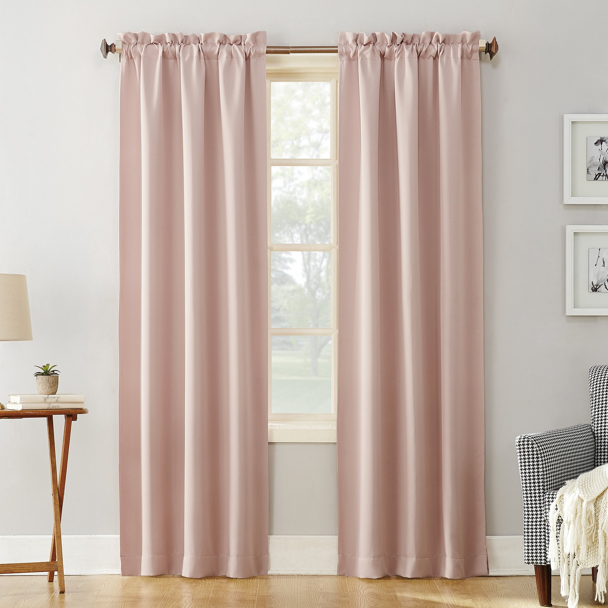 Sun Zero Energy Saving Blackout Rod Pocket Curtain Panel, Blush Pink, 40" W x 95" L (Pack of 1)