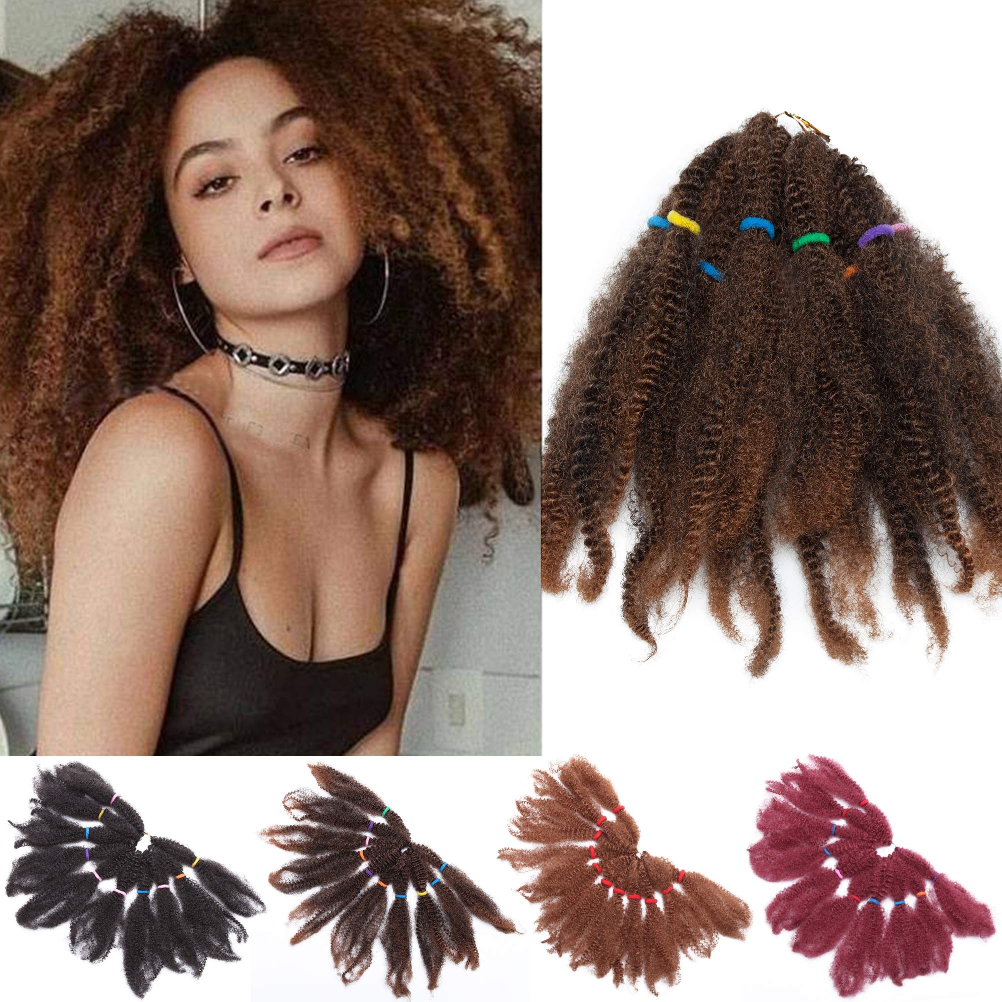 Curly Crochet Hair Bulk Braiding Hair 11 inch 6 Packs Kinky Twist Crochet Afro Kinky Twists Crochet Hair Extensions Synthetic Hair Hairpiece 2 Tone Ombre Black mix Light Auburn