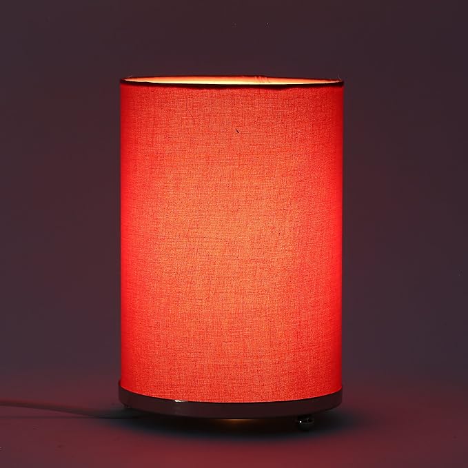 Craftter Handloom Dark Pink Fabric Round Small Table Lamp Bedside Table Light Night Lamp