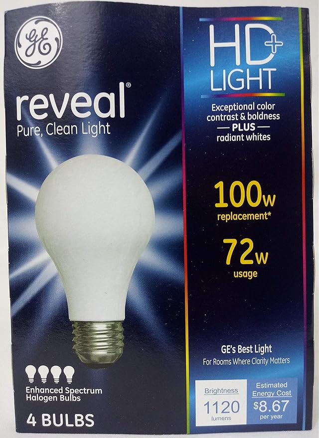 GE Lighting 67774 72W Soft White Reveal A Line Halogen Bulb, 4 Pack