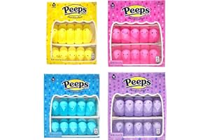 NEEDZO Peeps Easter Assorted Color Pink, Blue, Purple, or Yellow Chick Shaped Marshmallows Candy for Basket Stuffers and, 4 Packs of 15 Count