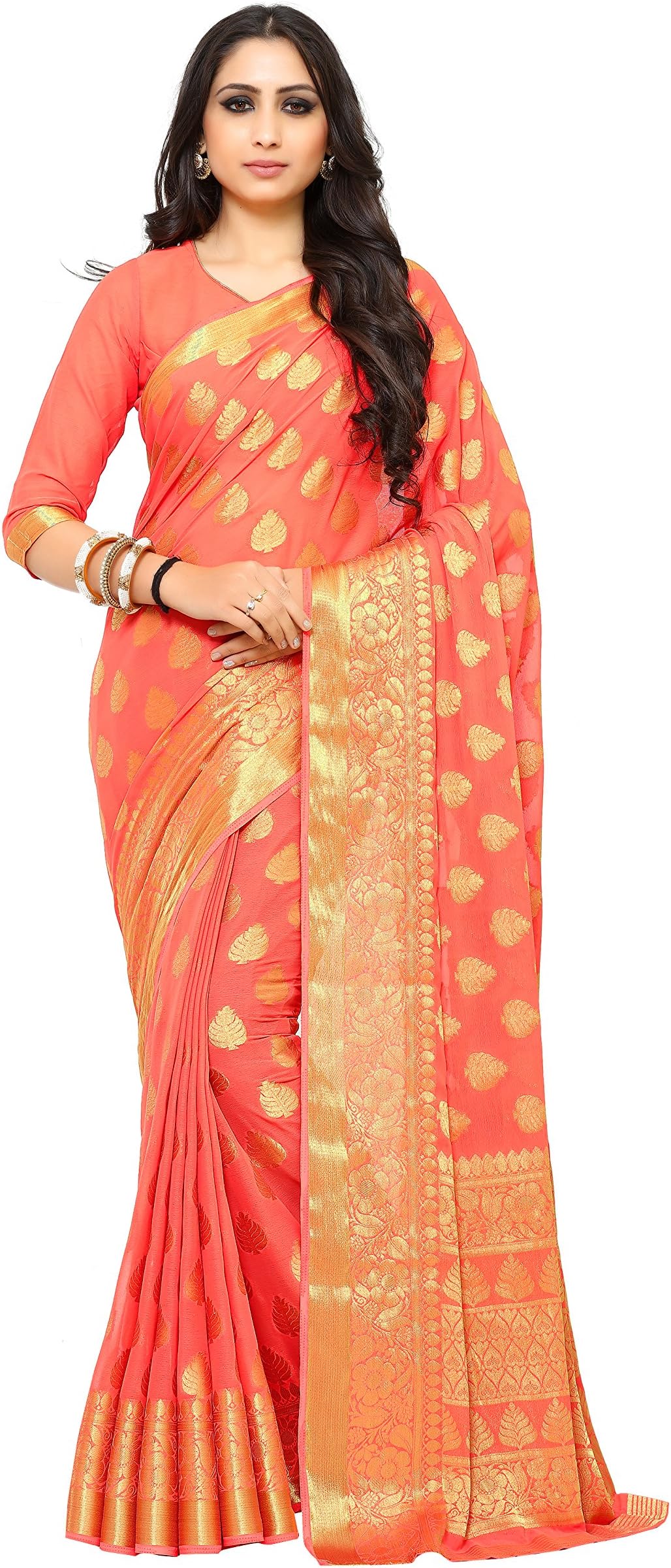 Mimosa Kanjivaram Style Chiffon saree color: Orange (4184-2177-SD-PCH)