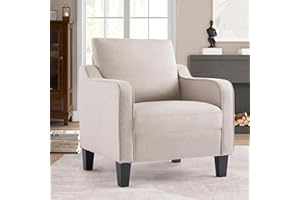 Aunekiv Mid-Century Accent Chairs, Linen Modern Upholstered Living Room Chair, Comfy Reading Armchair Adult with Scooped Arm 