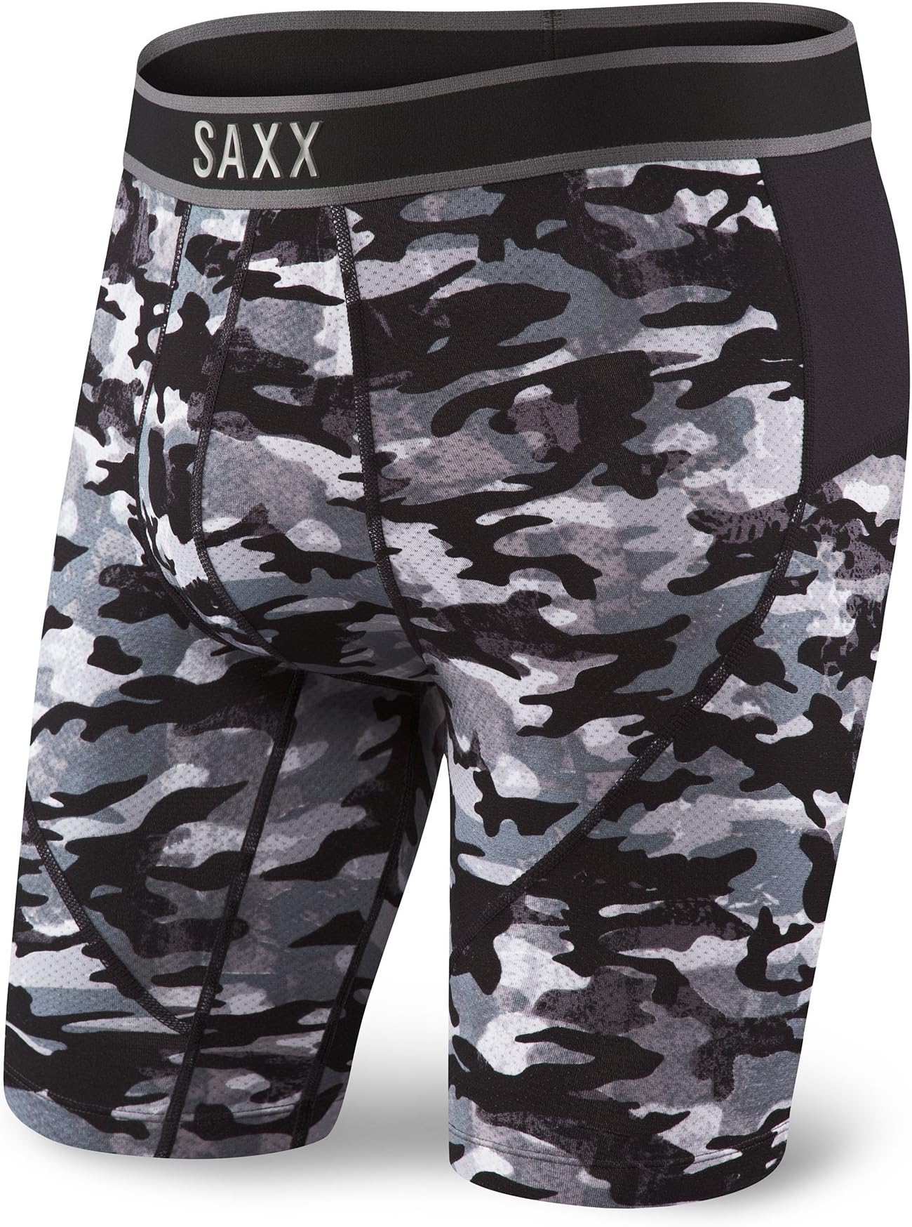 Saxx Men's Kinetic Long Leg No Fly Boxer Brief Underwear Shutter Gray Camo S