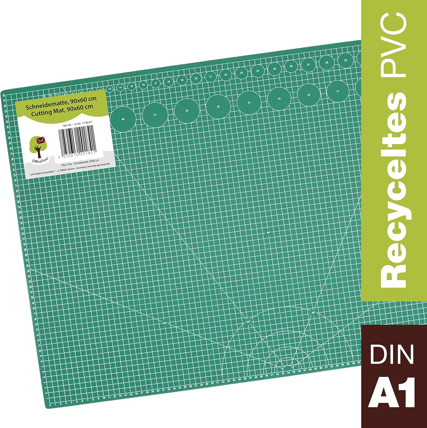 OfficeTree Cutting Mat A1 Self Healing, Green Cutting Board Craft 90 x 60 cm, Double Sided Grid