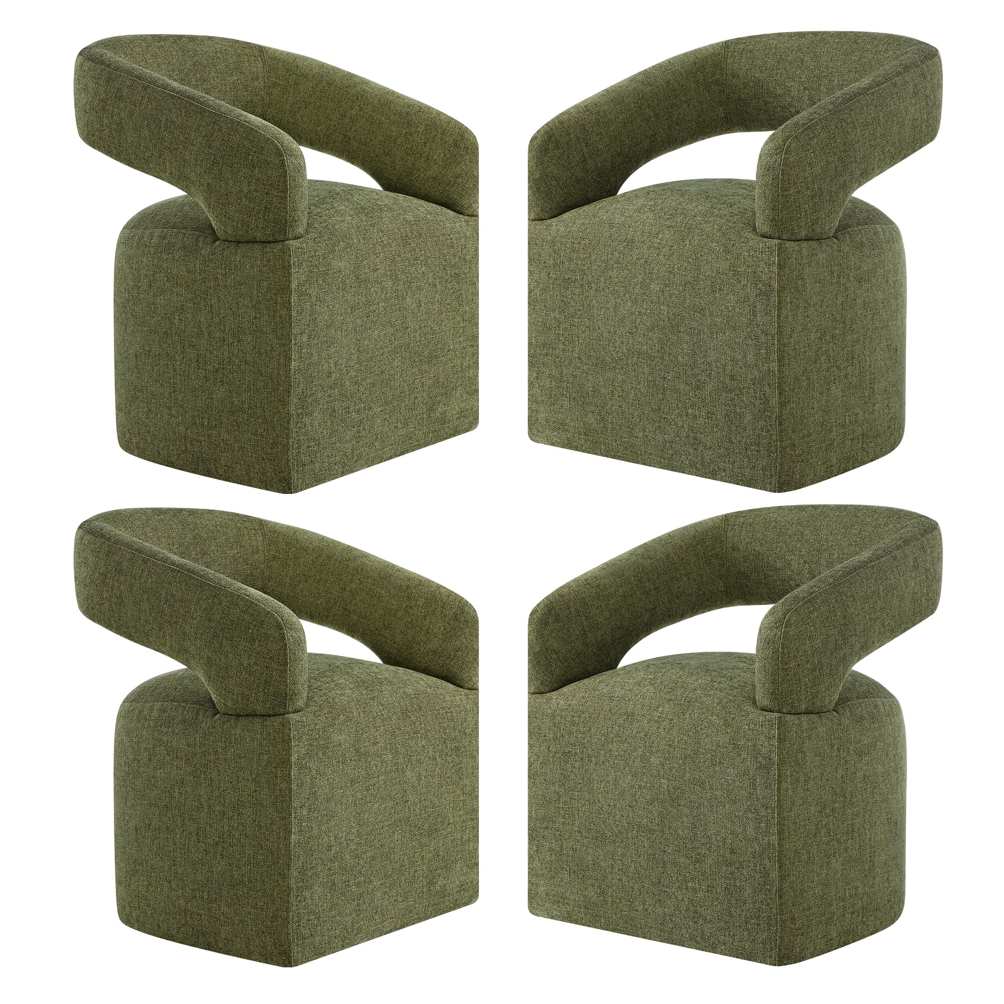 Photo 1 of KISLOT Upholstered Dining Chairs with Removable Casters Barrel Side Armchair with Rollers for Diningroom Bedroom Livingroom Reading Room, Green, 2 PCS