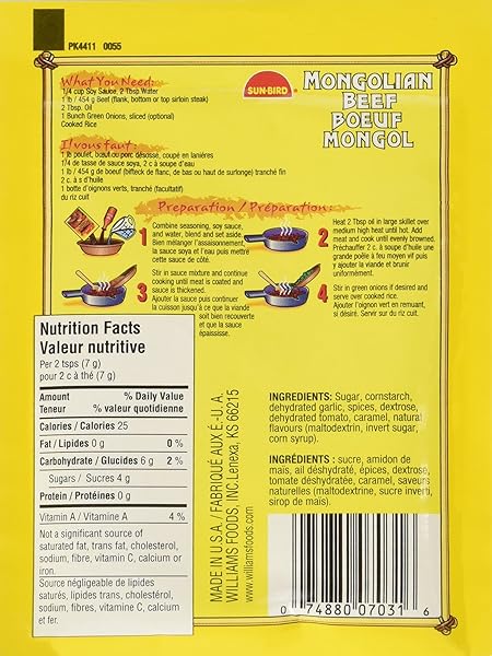 SUN BIRD SEASONING MIX, MONGOLIAN BEEF, 1-OUNCE PACKETS (PACK OF 24)