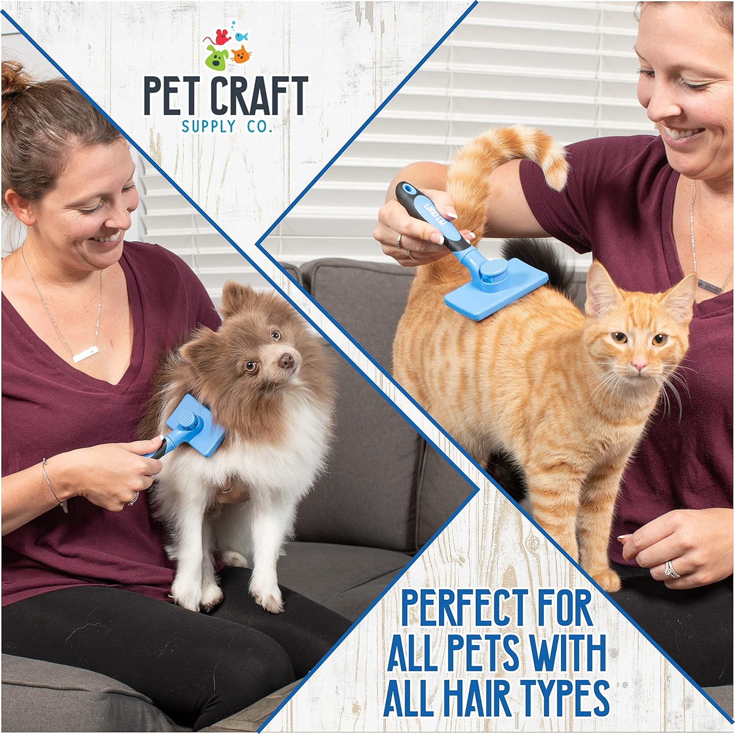 Pet Craft Supply Self Cleaning Grooming Slicker Pet Brush for Cats and Dogs Short Long Haired Fur Small Medium Large Metal Pin Bristle Comb Undercoat DeShedding DeMatting Detangler Puppy Kitten