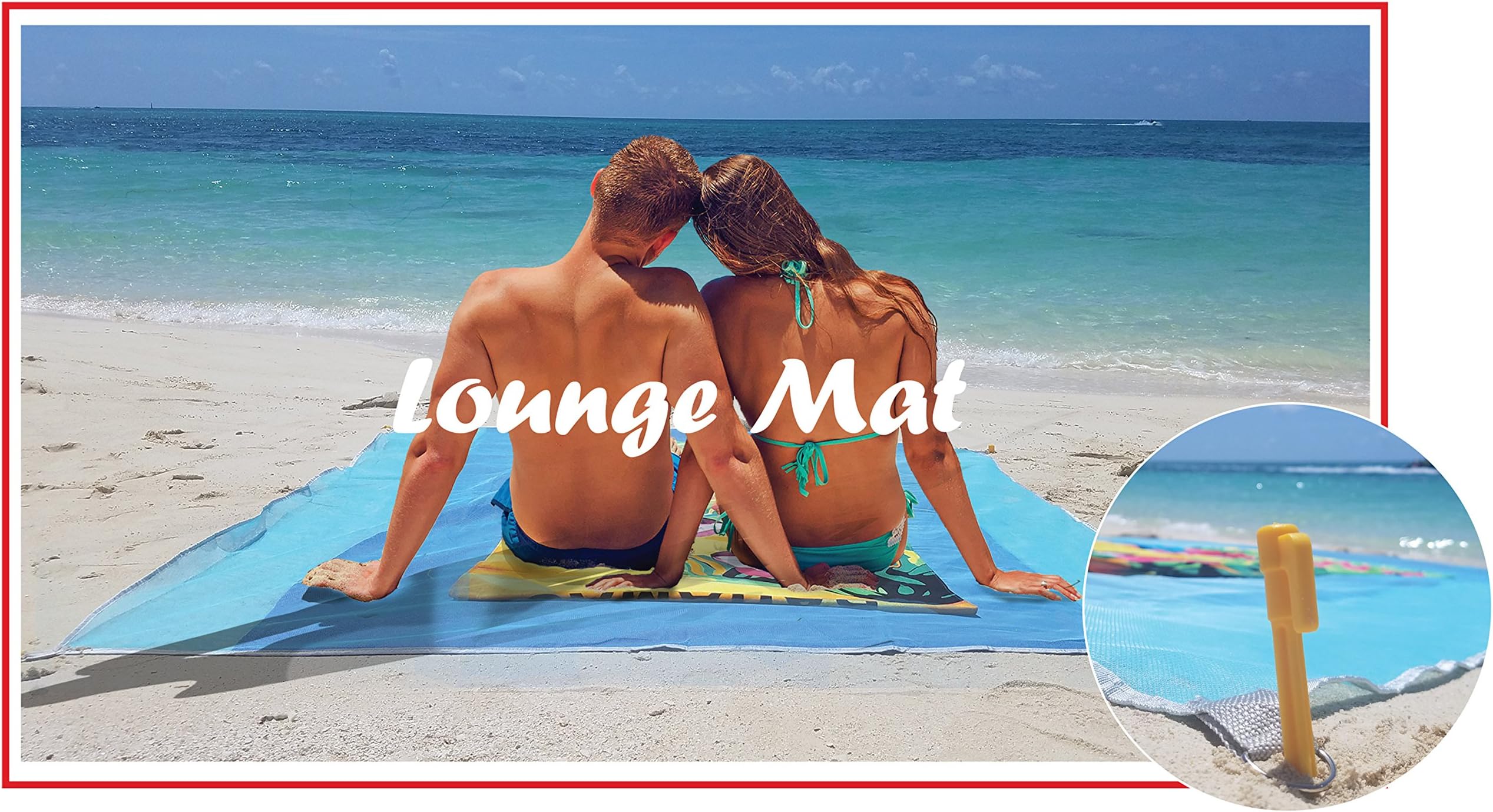 Amuiga-Portable Sand free beach mat 6.5ft x 6.5ft. Includes accessories for the beach ( 4 stake anchor and also comes with a free strap bag).