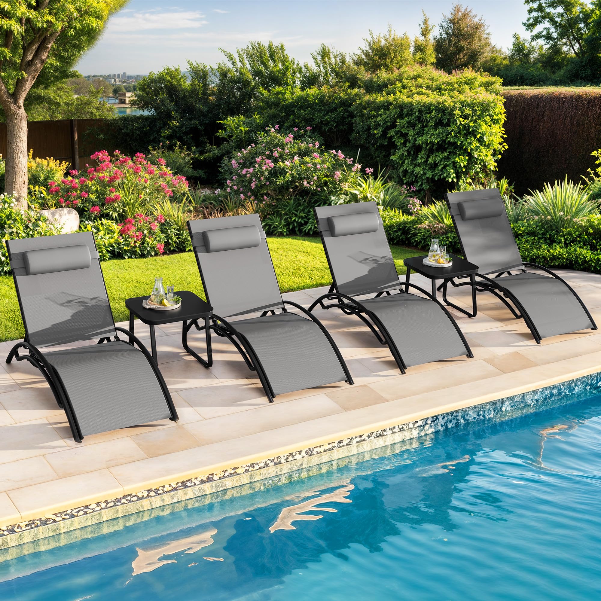 Photo 1 of ***PARTIAL SET, MISSING PIECES***
YITAHOME Outdoor Chaise Lounge Chair Set of 6, Pool Lounge Chairs with Side Table & 5-Position Adjustable Backrest, Sunbathing Recliner for Poolside, Backyard, Lawn, Deck - Grey