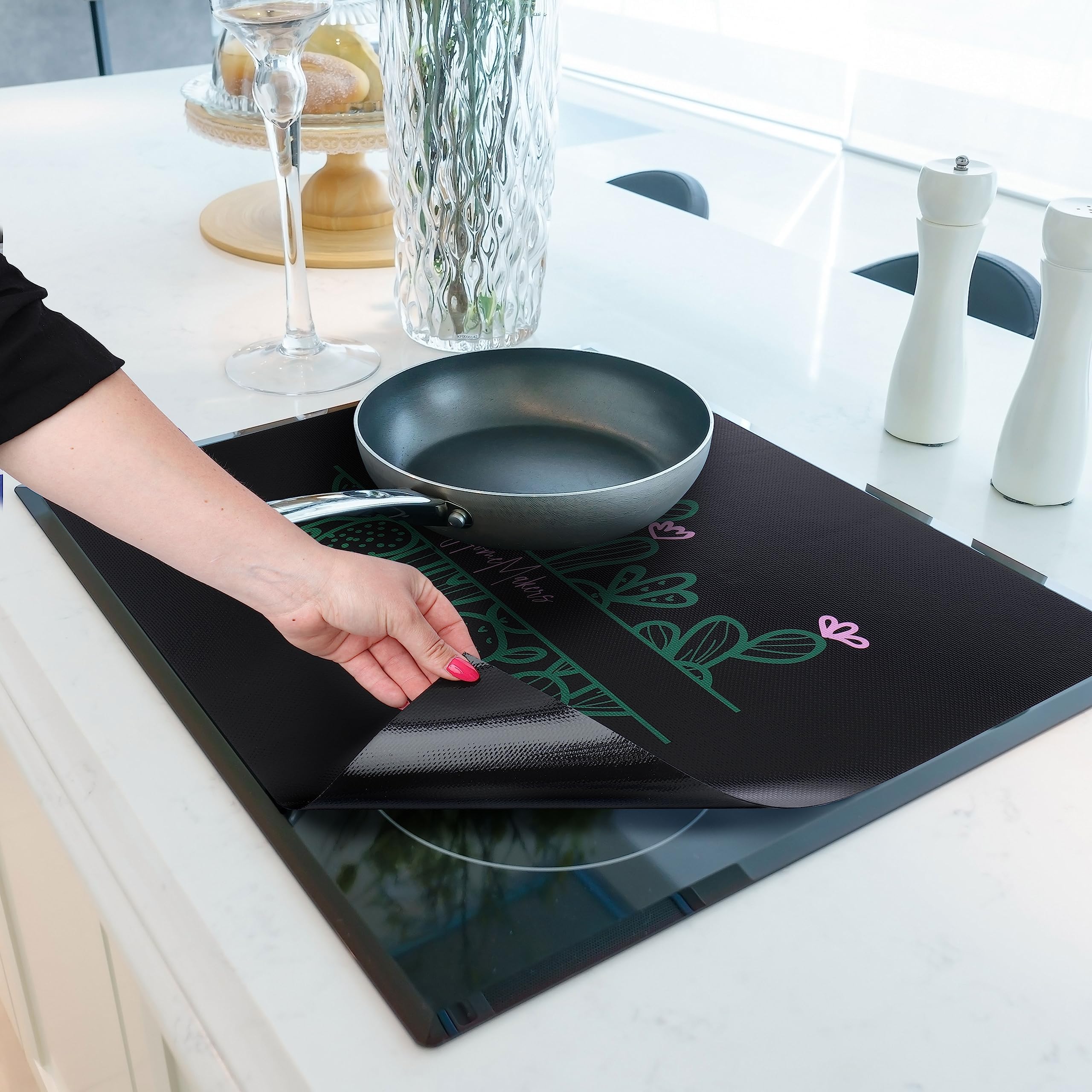 HomeMakers Induction Hob Protector Mat, Large 61x53cm, Heat Resistant Silicone Mat, Induction Hob Cover Protector, Easy to Clean & Cut to Fit Cover for Cooking to Prevent Hob from Scratches(Cactus) — image 1