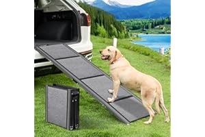 Dog Ramp for Car -PetThem Folding Pet Steps for Medium & Large Dogs, Portable Pet Stair Ramp with Non-Slip Rug Surface, 63" Long & 17" Extra Wide Dog Car Ramp Up to 250LBS Enter a Car SUV & Truck