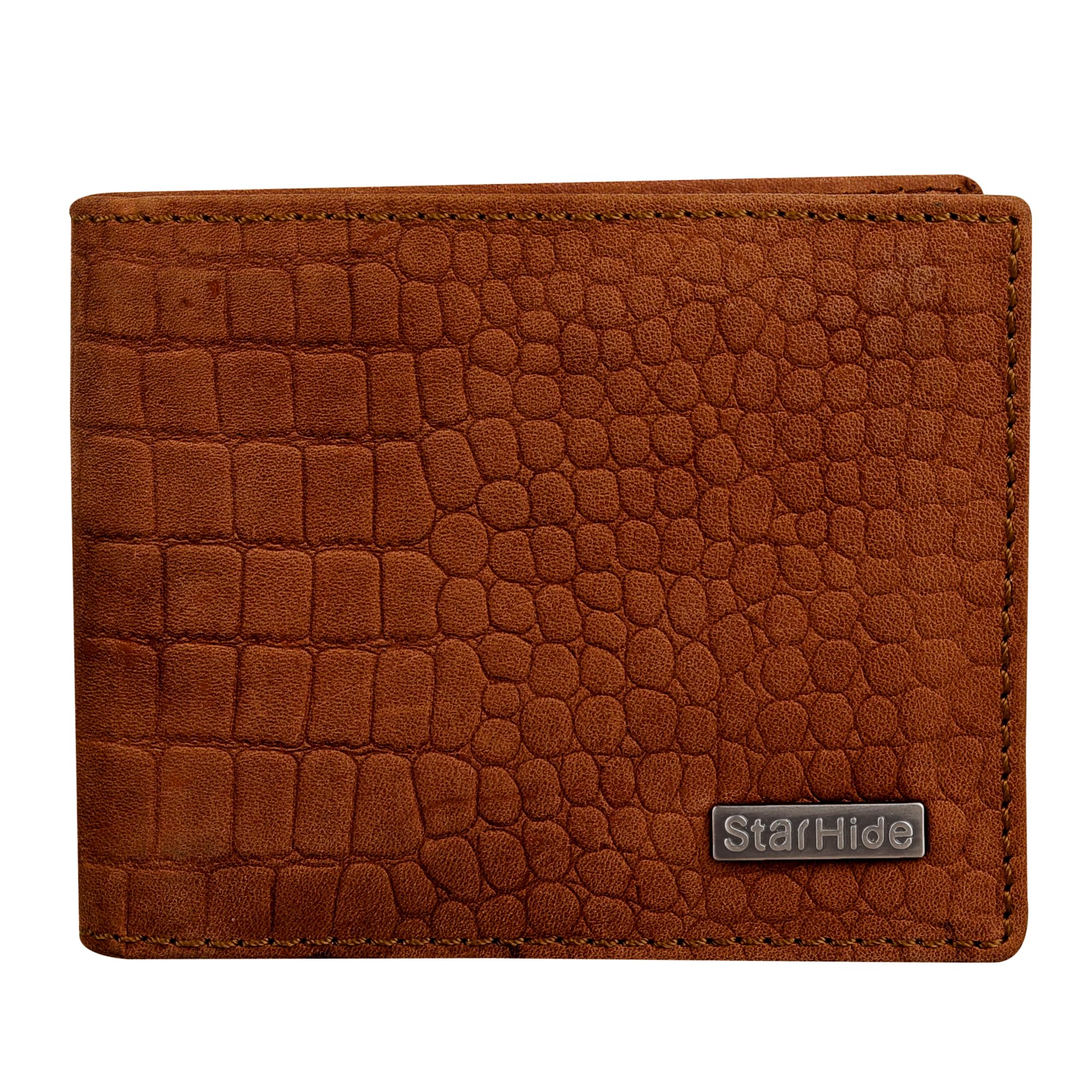 STARHIDE Genuine Distressed Hunter Leather Wallet for Men | Slim Bifold with RFID Protection #1200 (Brown Croco)