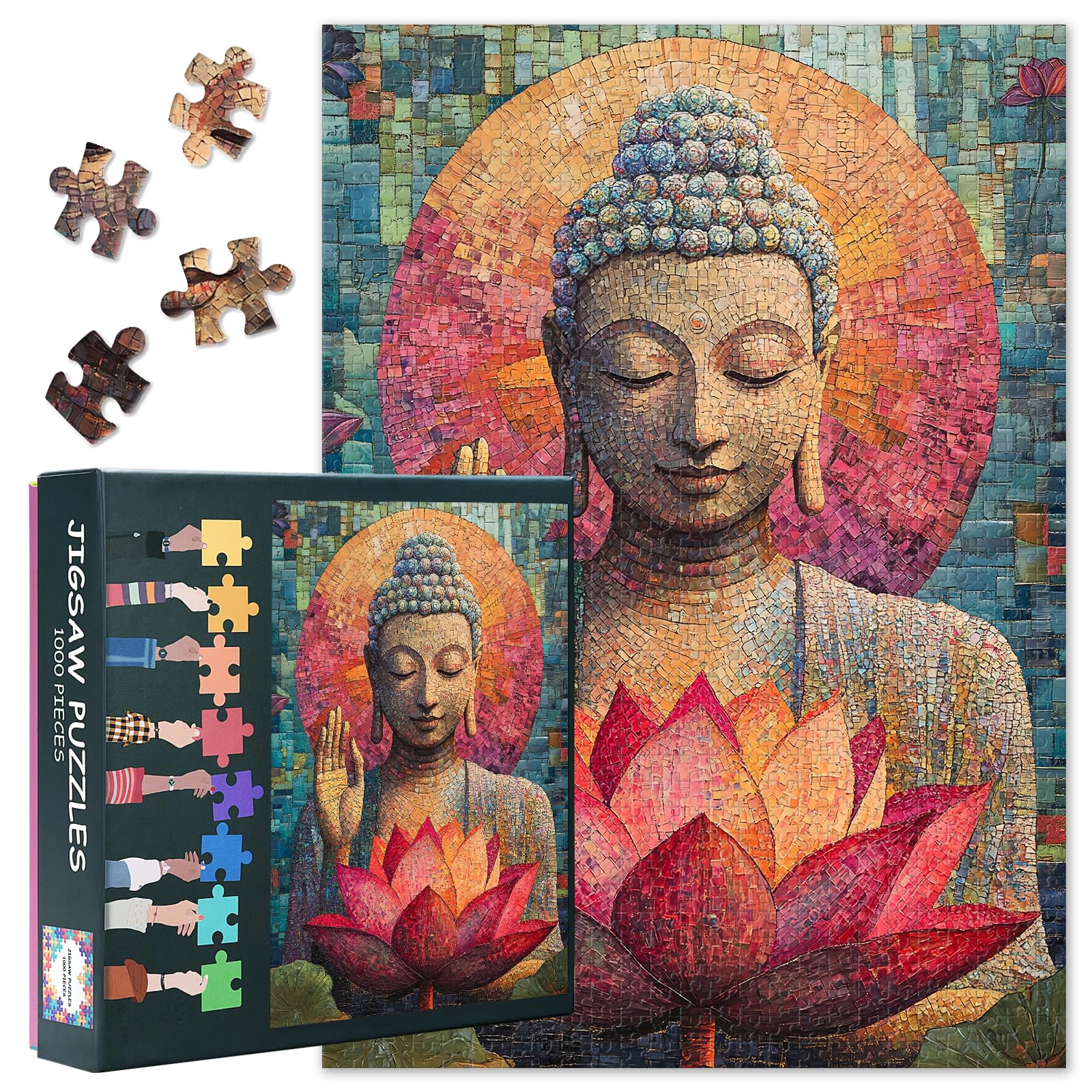 Buddha Statue Jigsaw Puzzles 1000 Pieces for Adults, Buddha Lotus Jigsaw Puzzles, Religious Culture Puzzle for Adults 1000 Pieces, Impossible Puzzle for Adult 20X27 INCH
