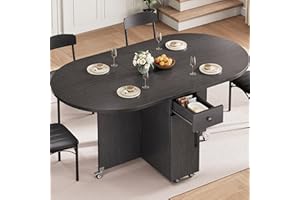 Jocoevol Folding Dining Table for 4 Kitchen Dining Room DinnerTable with Storage Drawer Space Saving Oval Foldable Drop Leaf Gateleg Furniture for Small Space (Black, 51 * 31.5 * 30)