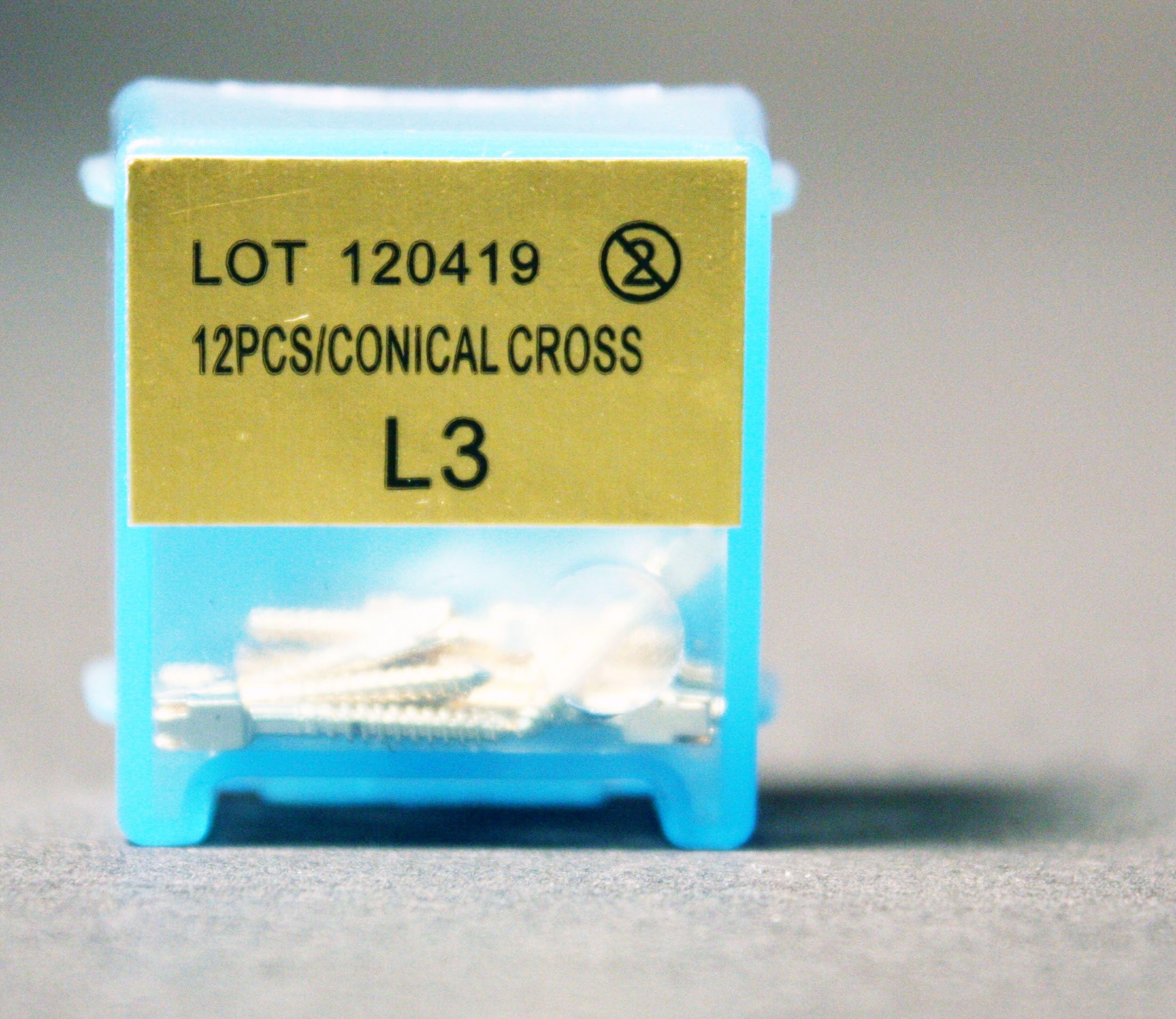 Nordin Dental HN-L3 Swiss Made Gold Plated Conical Cross Head Screw Post L3 12/pk
